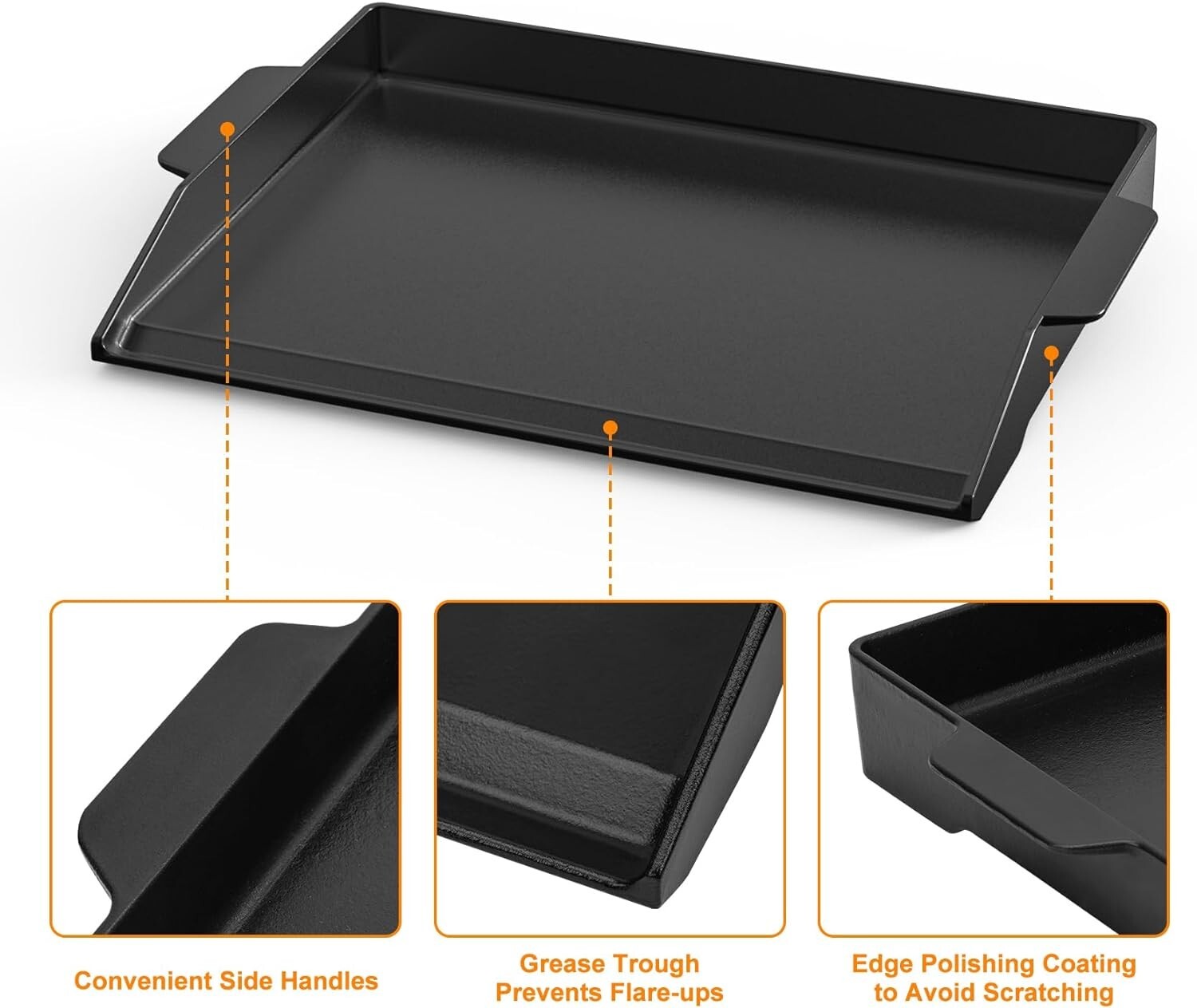 Onlyfire Universal 23''x16'' Cast Iron Nonstick Griddle with High Sidewalls