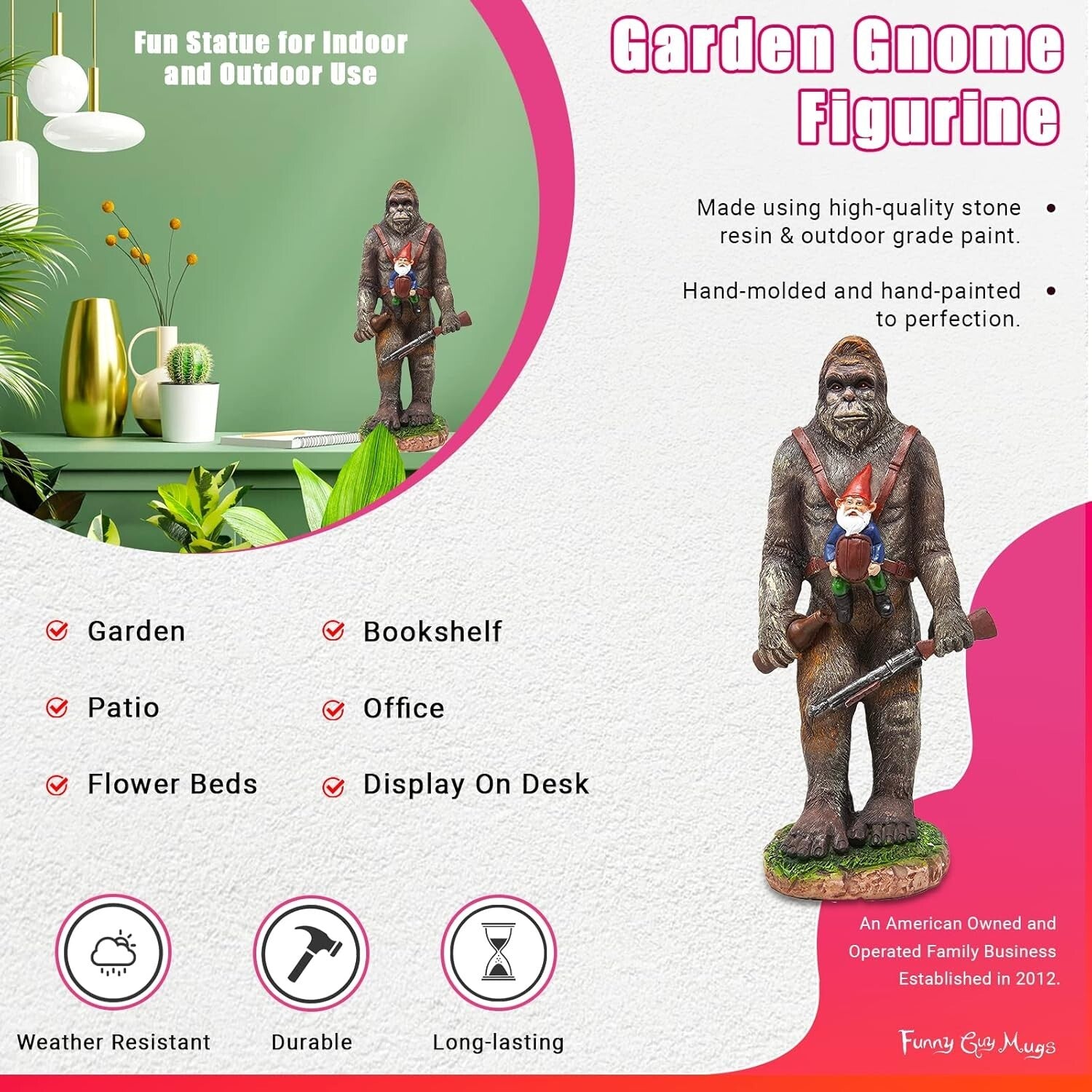 Mythical Bigfoot and Gnome Duo – Unique Garden Statue for Home and Patio