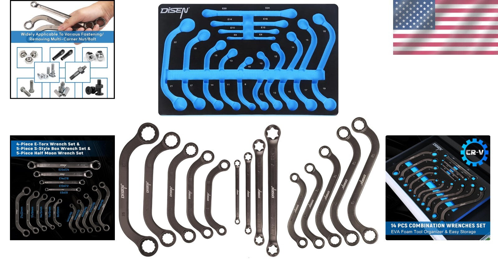 14-Piece Chrome Vanadium Wrench Set with EVA Organizer for Ultimate Versatility