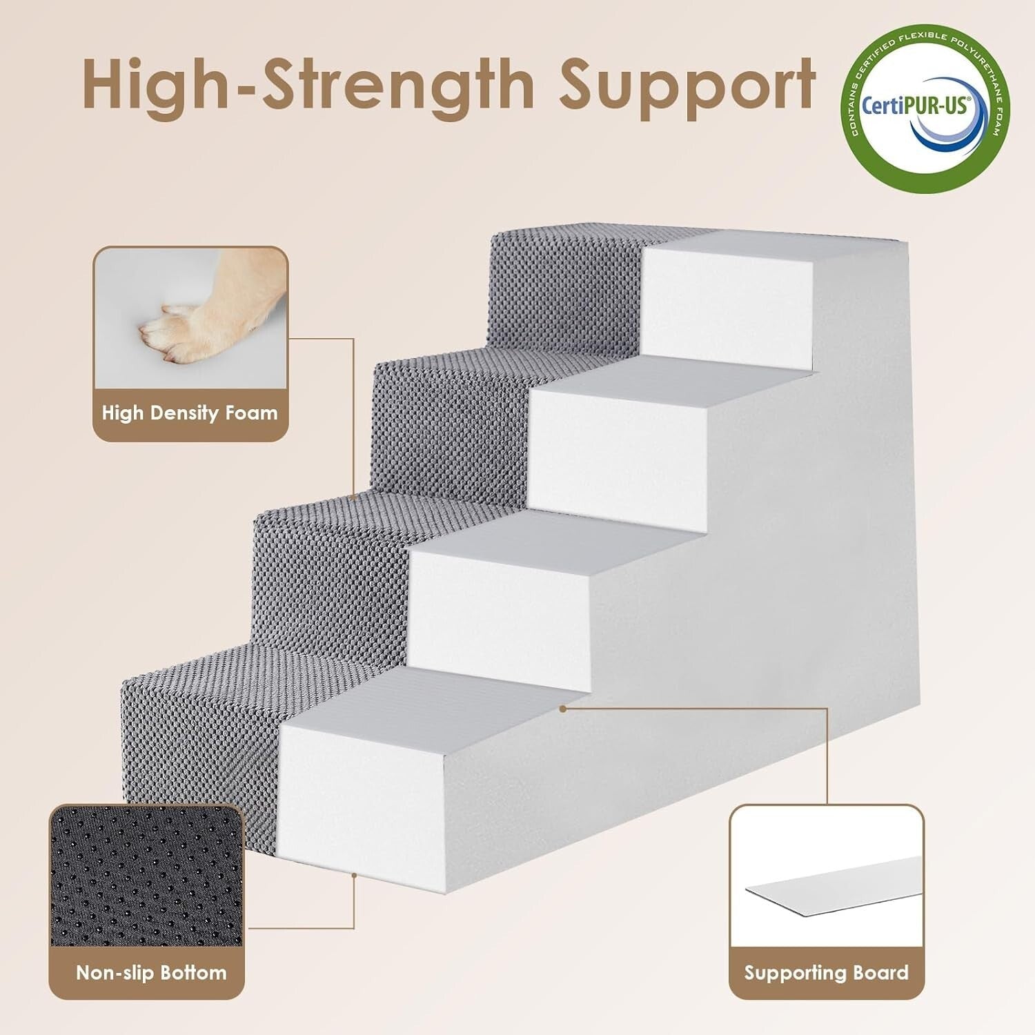 Portable 4-Step Dog Stairs for Small Dogs - Indoor Pet Steps with Washing Cover