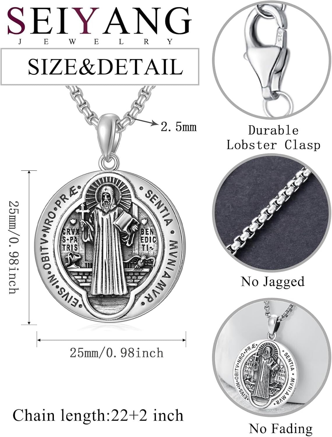 Elegant Saint Benedict Medal Necklace - Hypoallergenic Silver Jewelry Gift Box