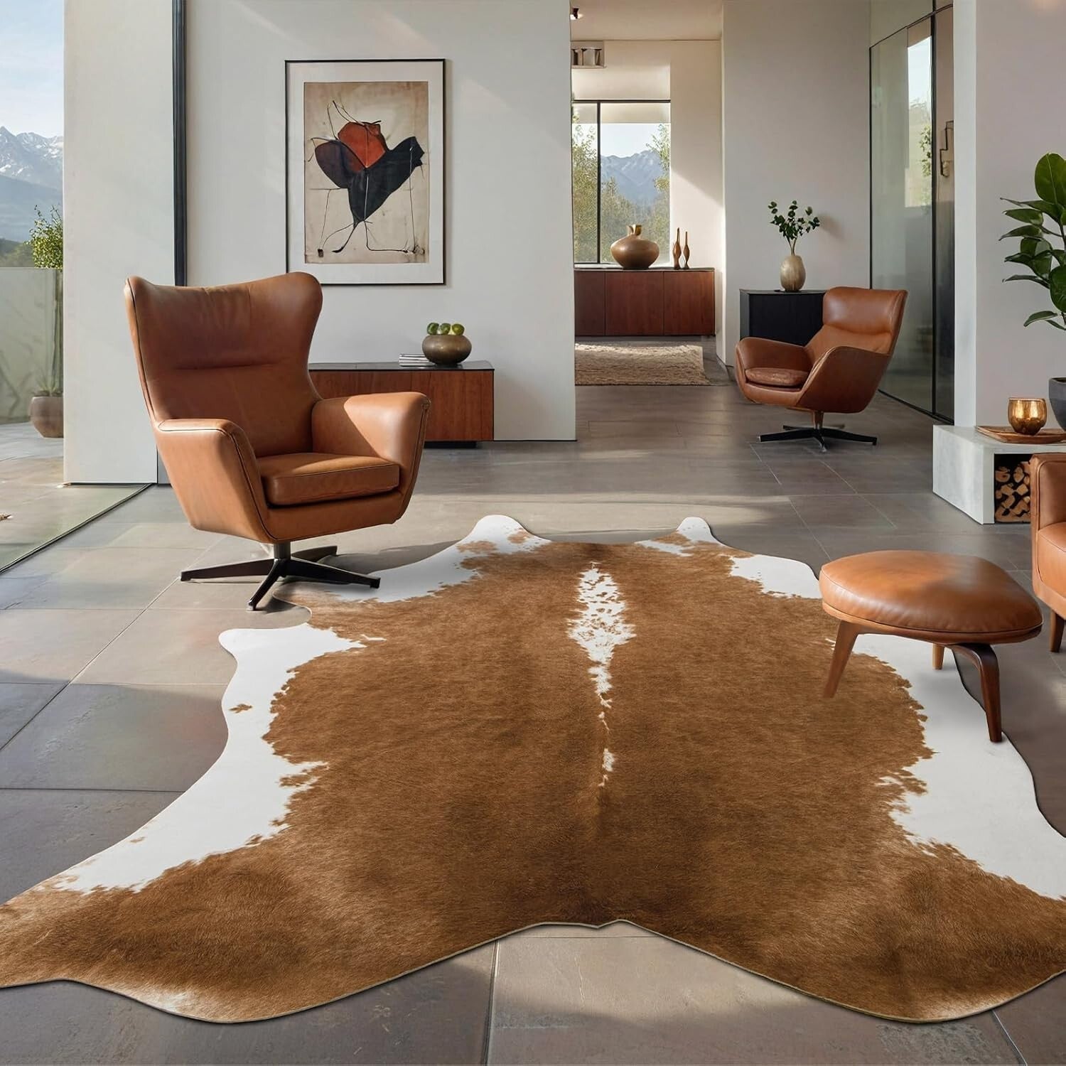 Premium Faux Cowhide Rug 4.6x5.2ft - Rustic Cow Print for Elegant Living