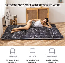 Load image into Gallery viewer, Compact and Durable Full Size Black Marble Futon Mattress for Guests &amp; Camping