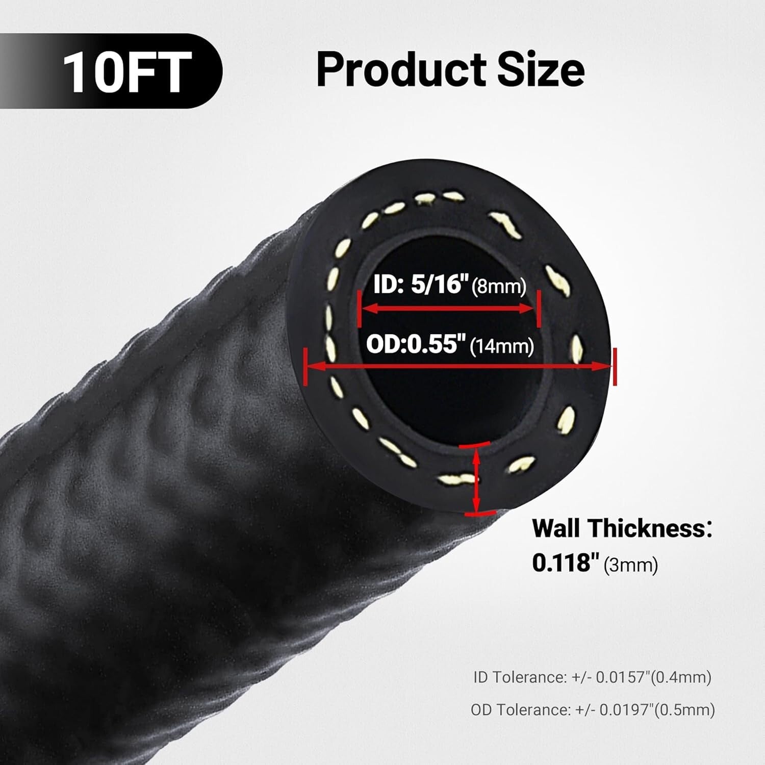 5/16 Fuel Line Hose - 10FT SAE J30R9 Transmission Rubber, 1200PSI Burst Pressure