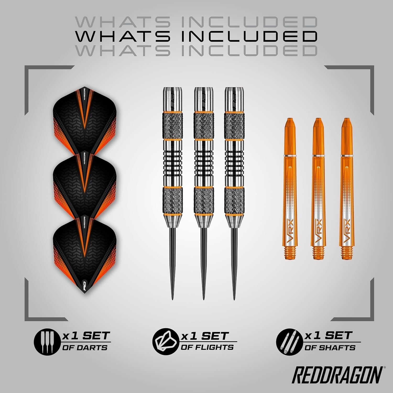 Amberjack Tungsten Darts Set - 3 x 24g with NitroTech Stems & Hardcore Flights