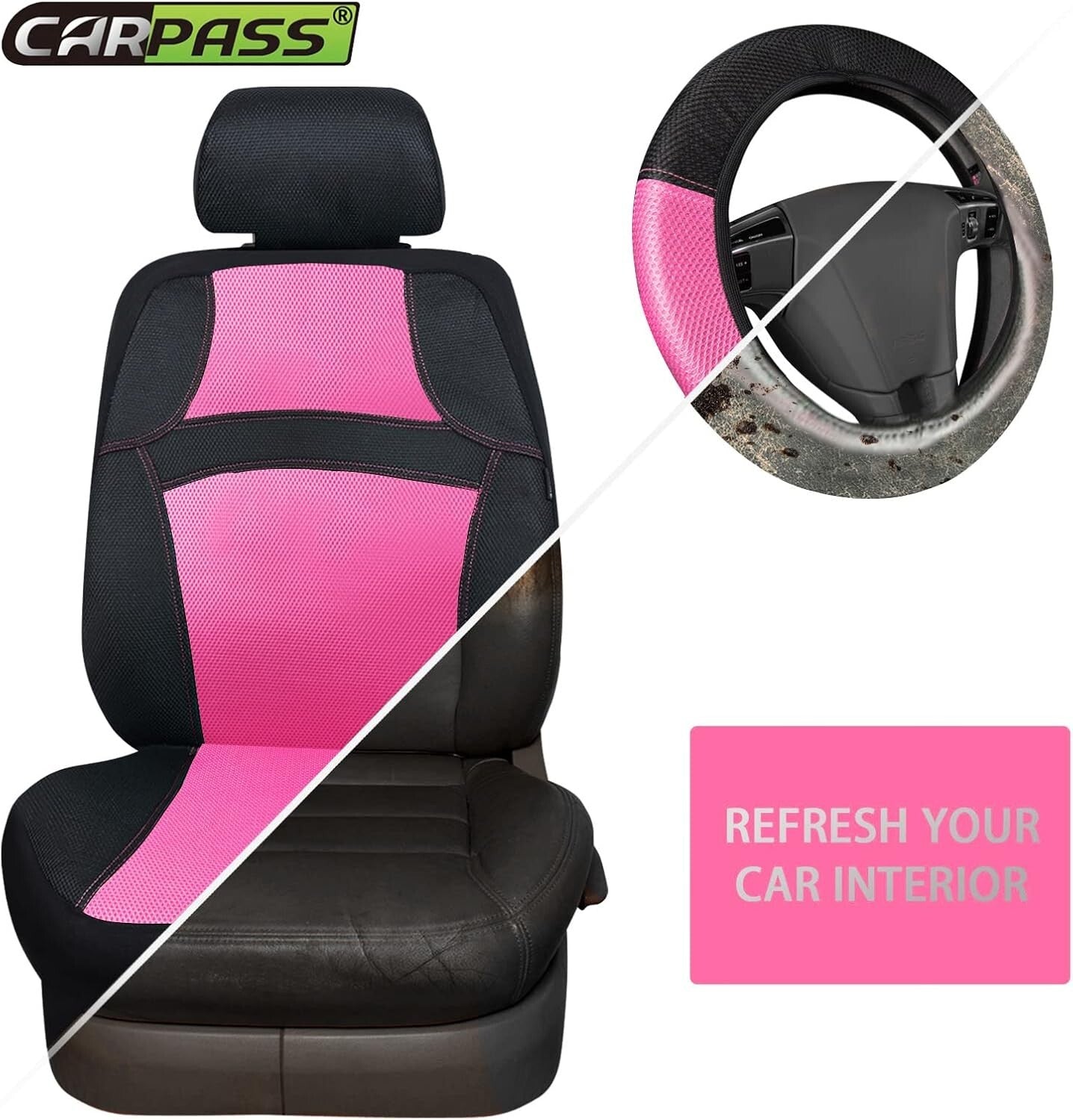 Cute Universal 13PCS Breathable Seat Covers for SUVs & Trucks – Hot Pink Accents