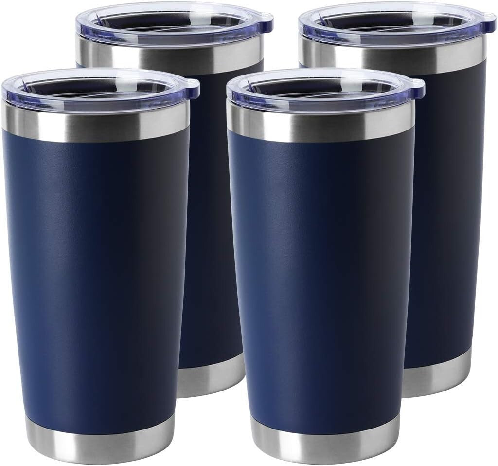 20oz Navy Travel Tumblers - 4-Pack Stainless Steel Insulated Cups for Hot & Cold