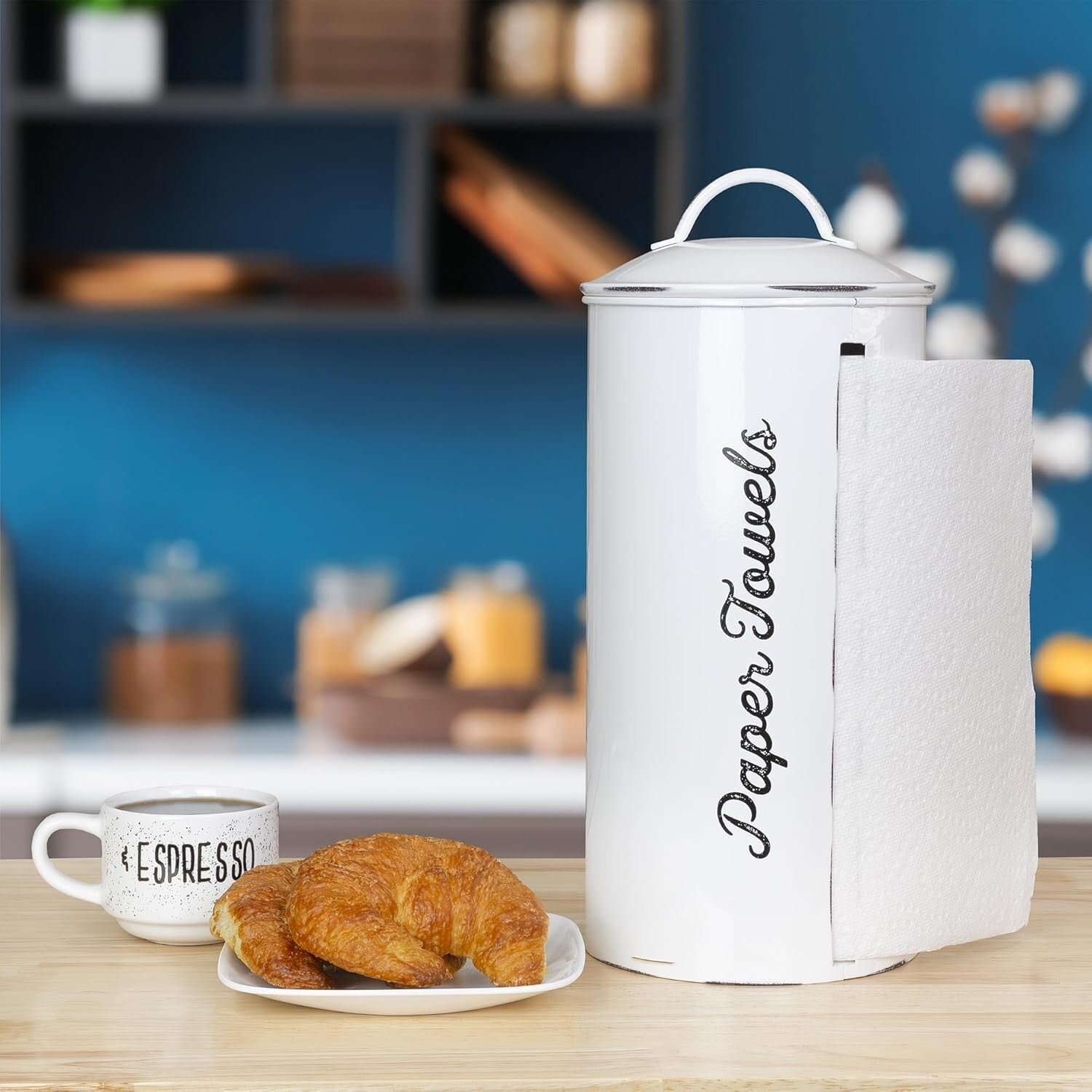 Durable Enclosed Paper Towel Holder - Stylish White Rustic Decor for Kitchen