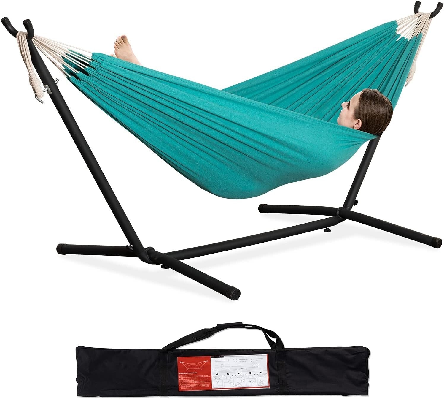 Elegant Aqua Double Hammock with Heavy Duty Steel Stand - 2 Person Outdoor Bliss