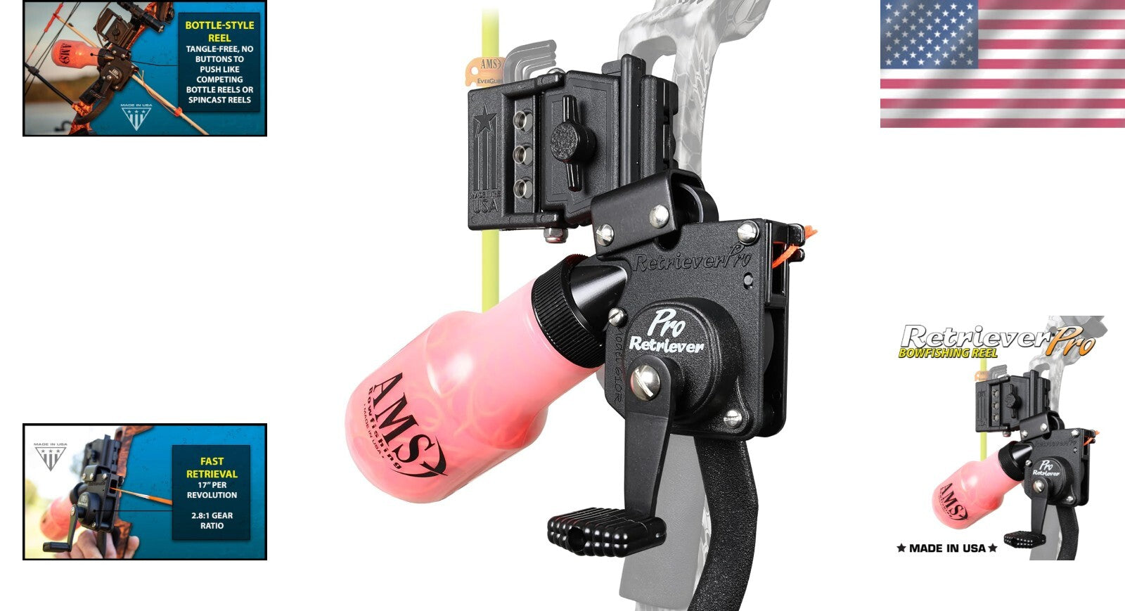 Premium Stainless Steel & Aluminum Bowfishing Reel - Made in USA, Right Handed