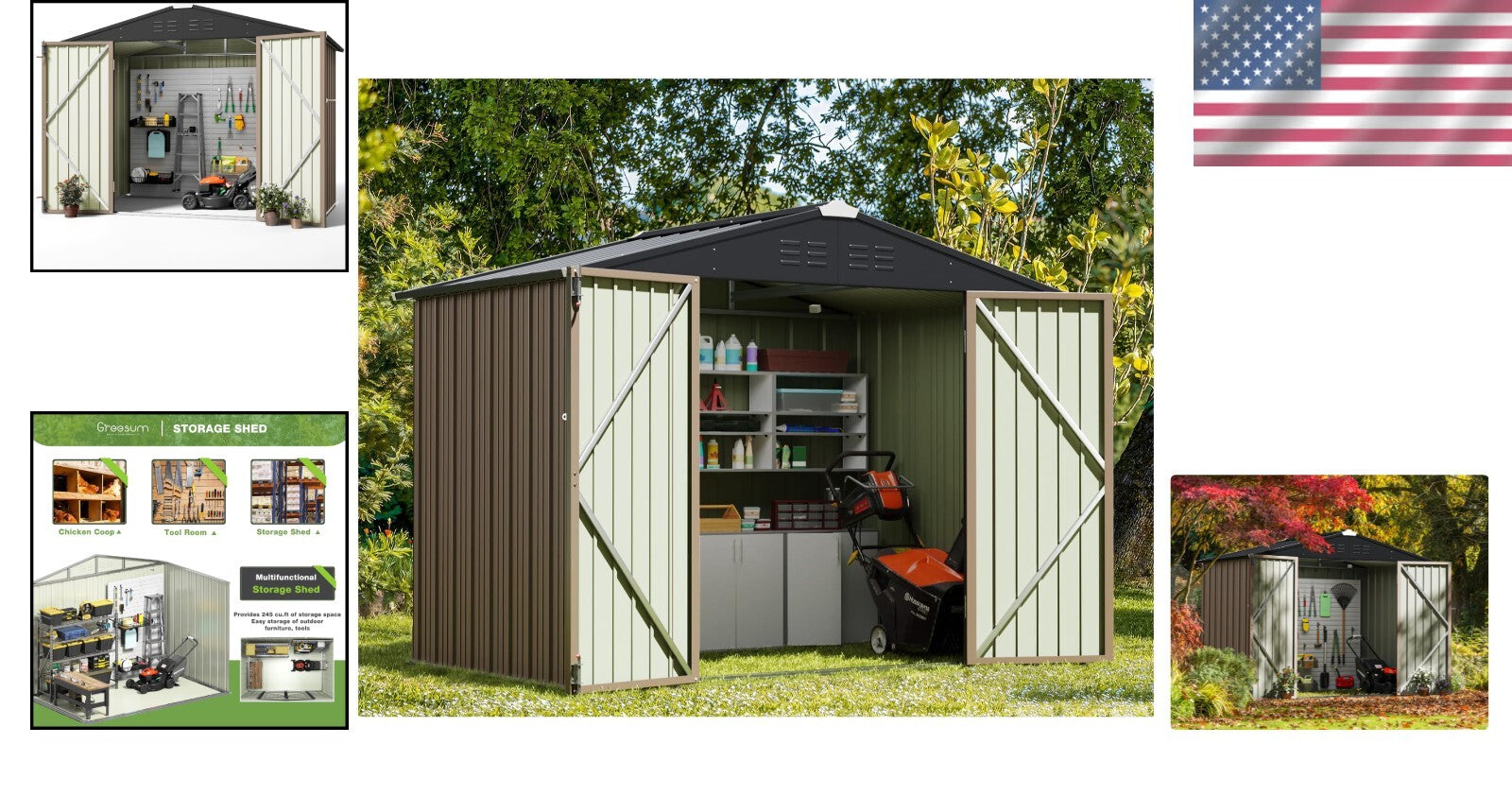 Stylish 8'x6' Metal Utility Shed with Sliding Doors for Organized Outdoors