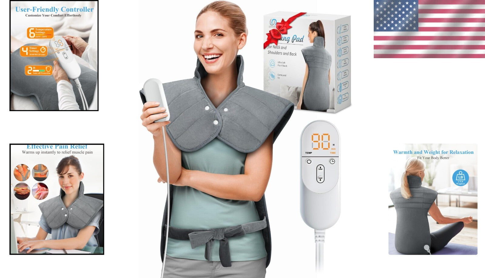 Soft & Adjustable Heating Pad for Back Pain - 2 Hour Auto-Off, Ideal Gift Option