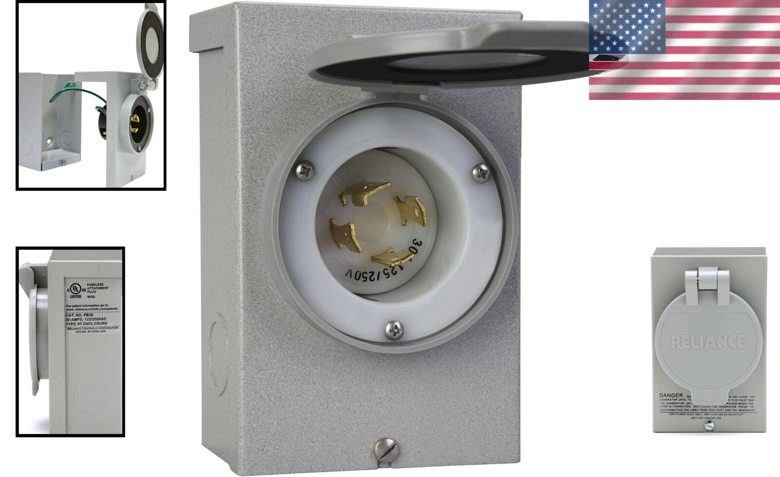 Weather-Resistant 30-Amp Power Inlet Box - 7,500 Watt Generator Compatibility