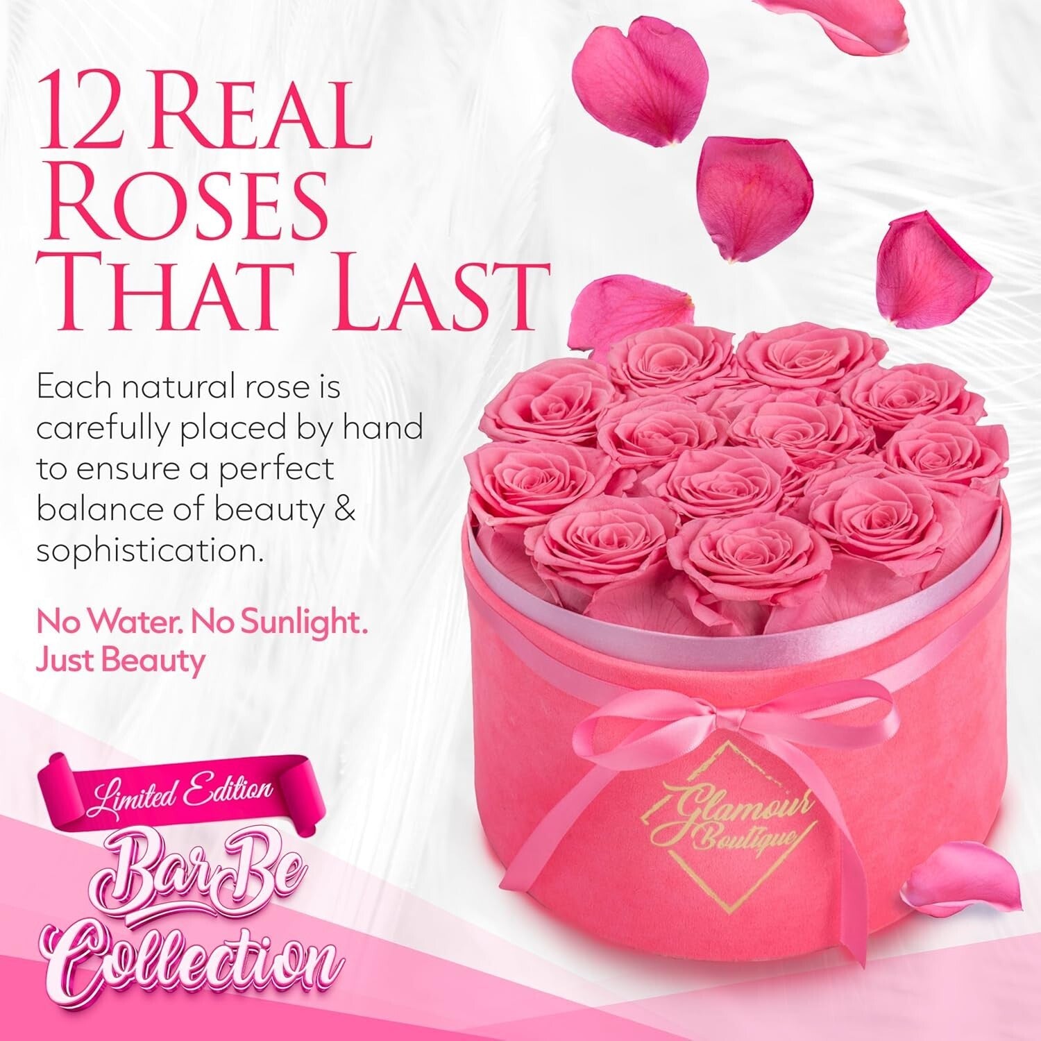 Beautiful Preserved Rose Bouquet in Velvet White Box - Gift of Lasting Love