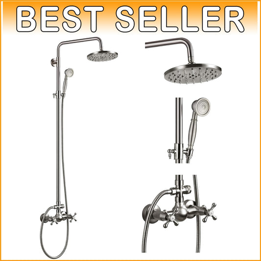 Brushed Nickel 2-Function Shower Fixture with Handheld and Rainfall Shower Head