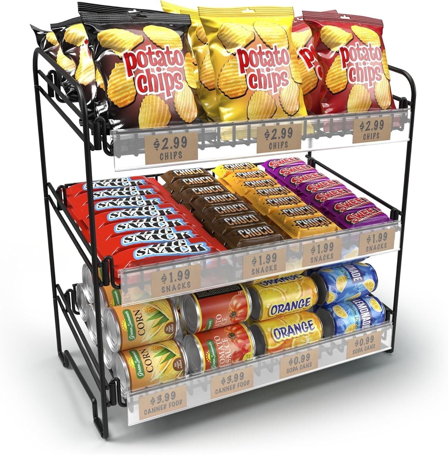 Versatile Black Metal Snack Rack with Clips - Perfect for Concession Stands