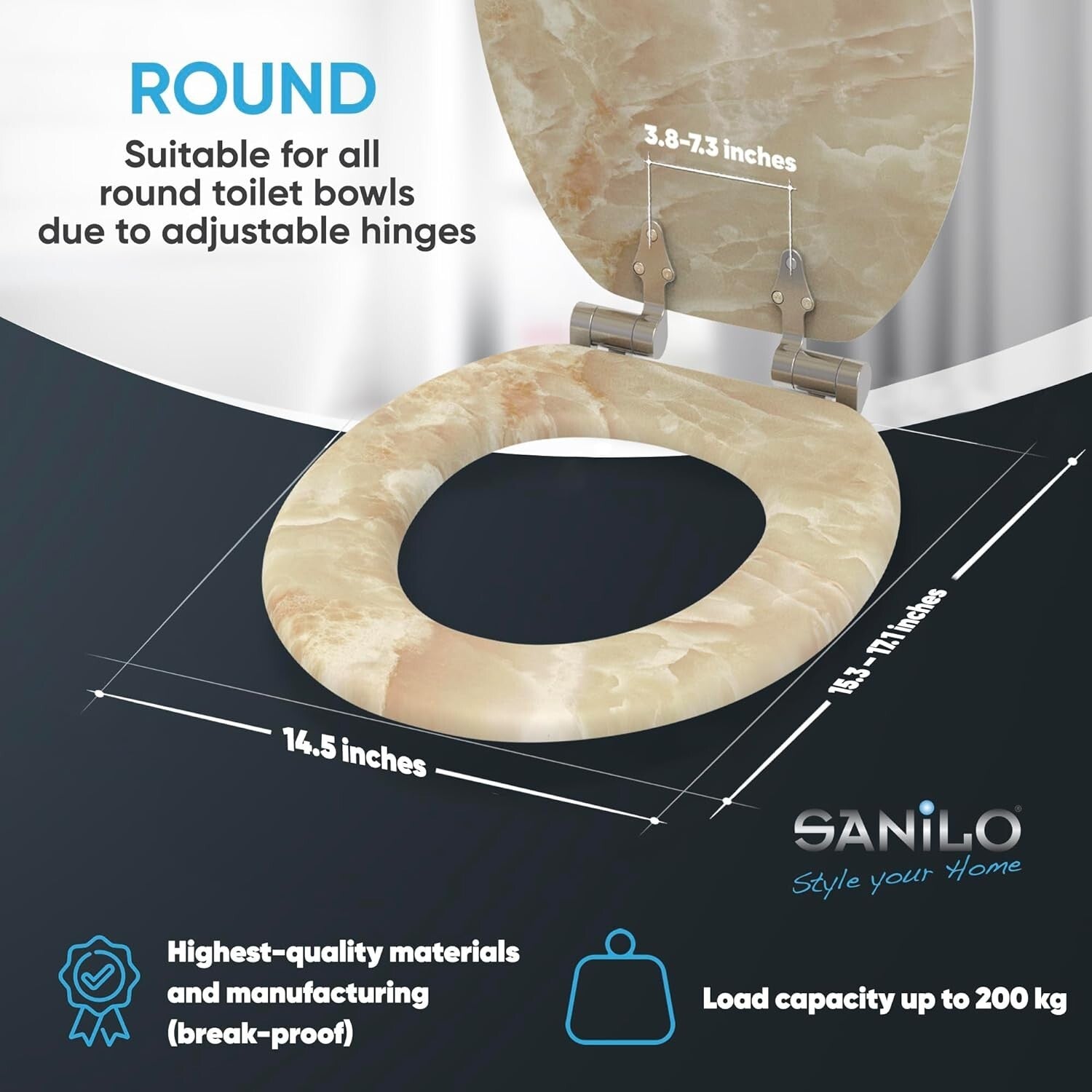 Elegant Soft Close Toilet Seat with Adjustable Hinges & Marble Nature Design