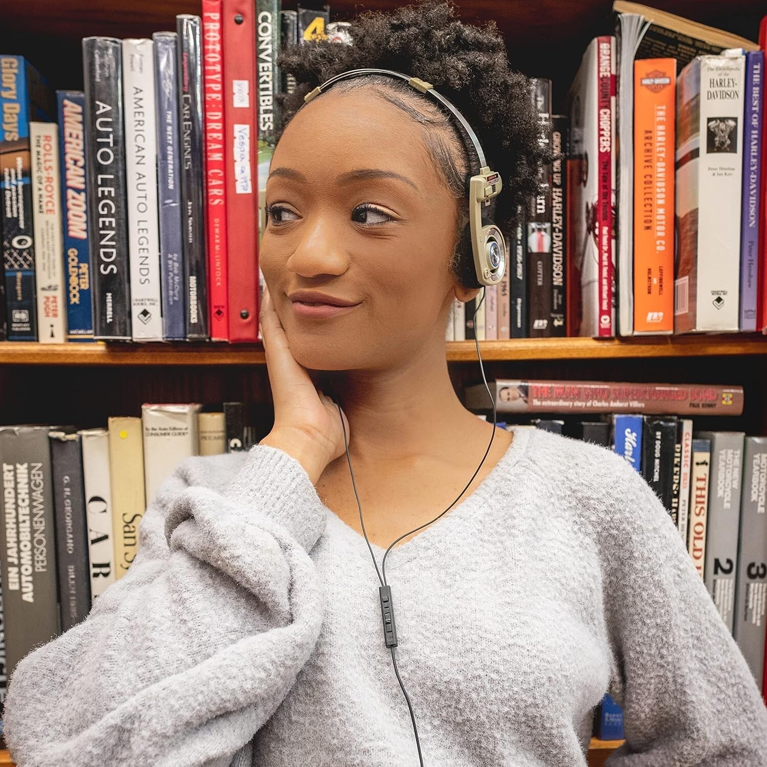 Foldable Porta Pro Headphones in Rhythm Beige with Volume Control & Carry Case