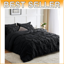 Load image into Gallery viewer, Stylish Black Full Size 7-Piece Bedding Set - Pinch Pleat Comforter Included