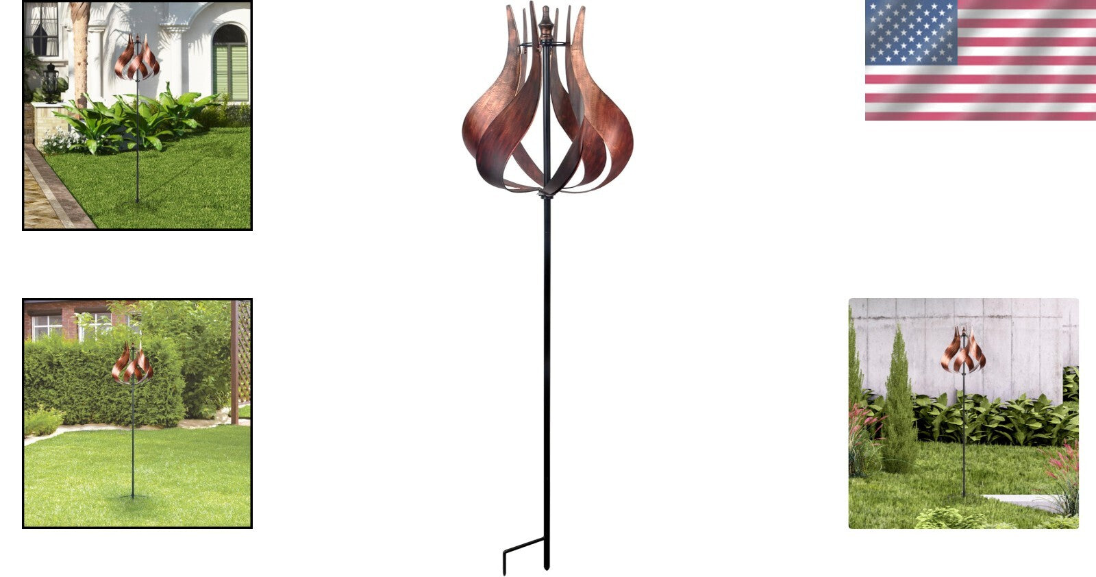 Kinetic Tulip Windmill Spinner - 70" Copper Garden Décor for Patios and Yards