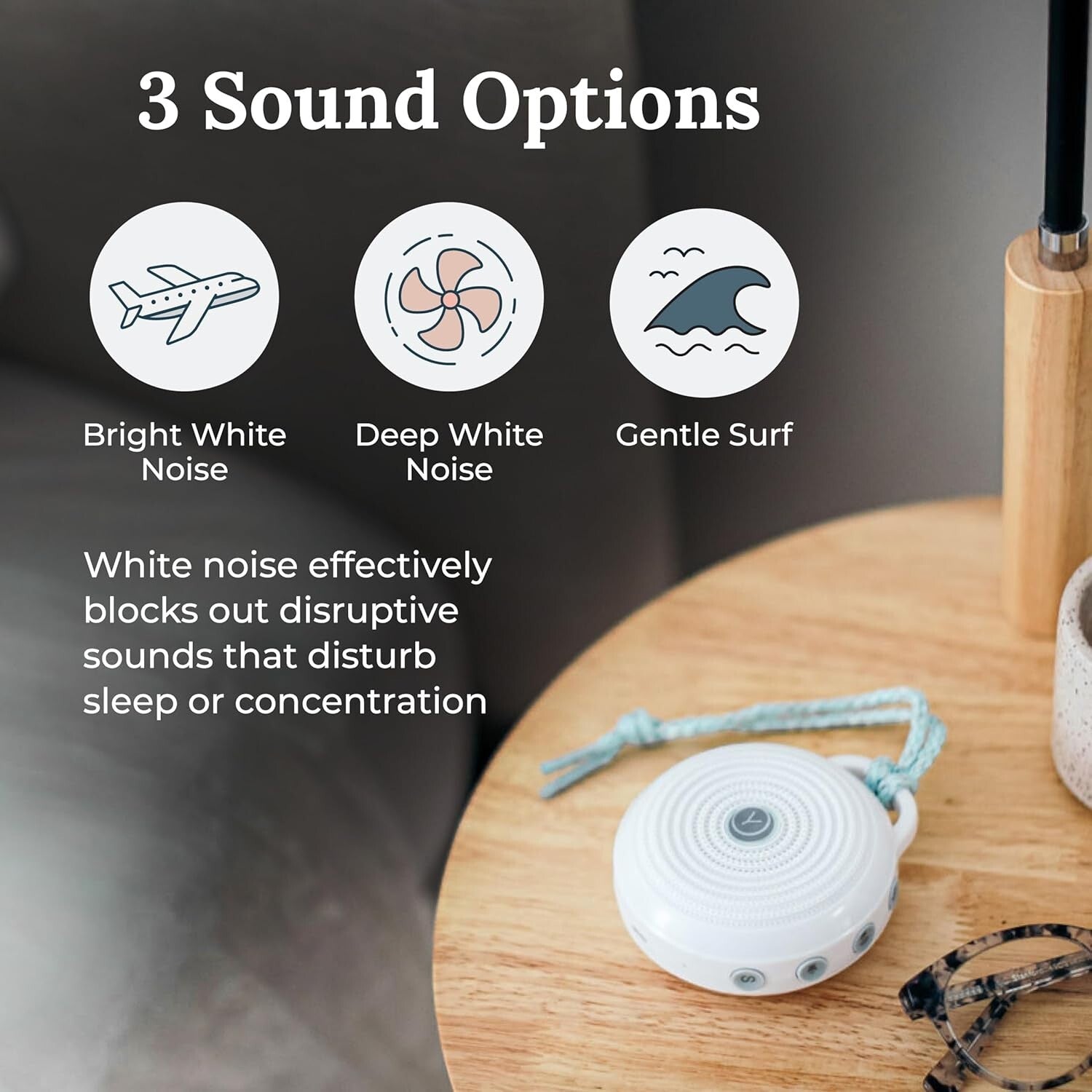 Rechargeable White Noise Machine Duo: 3 Sounds, Volume Control, Travel Essential
