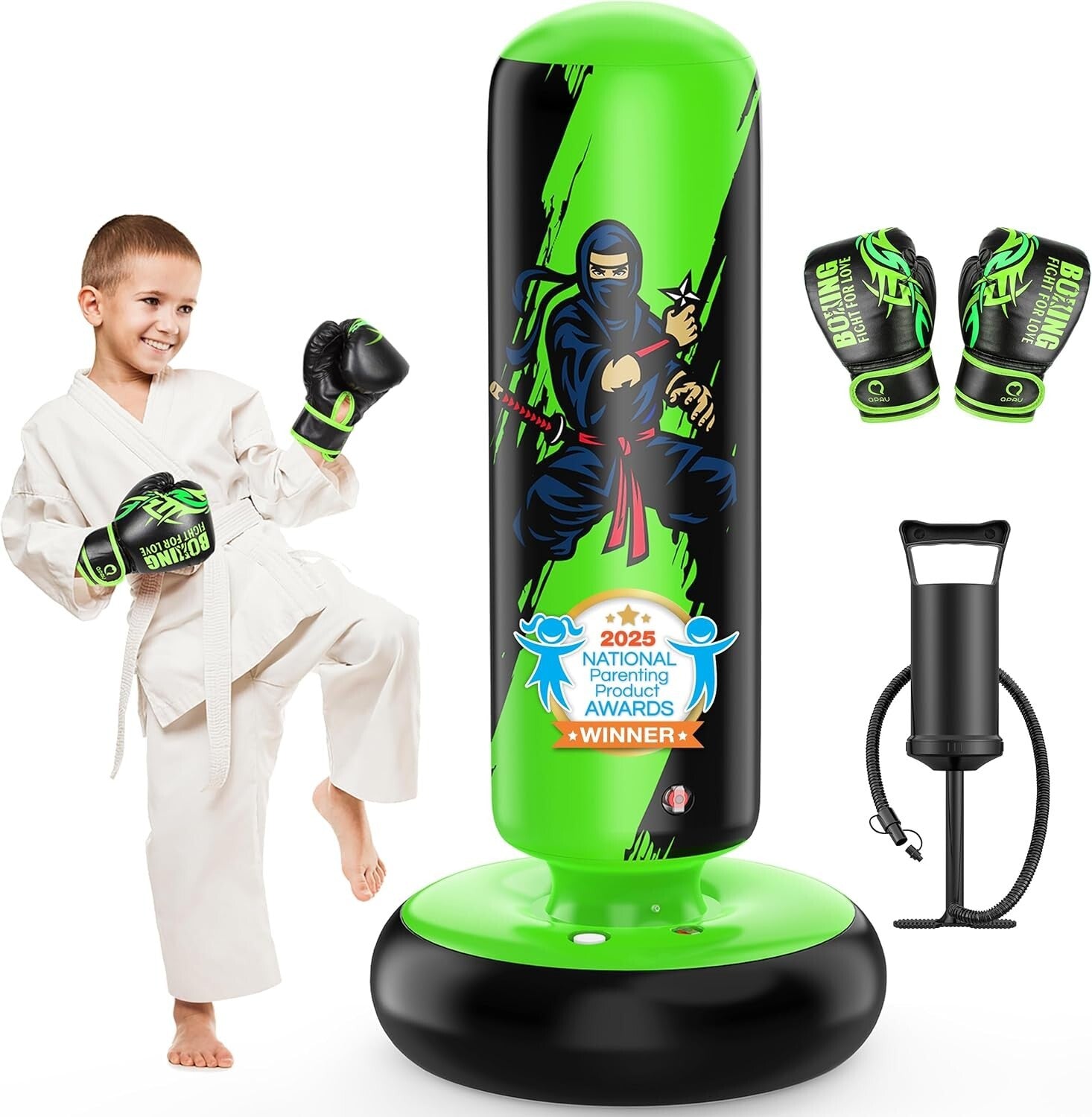Kids Inflatable Punching Bag - Durable 66-Inch Boxing Set with Gloves & Pump