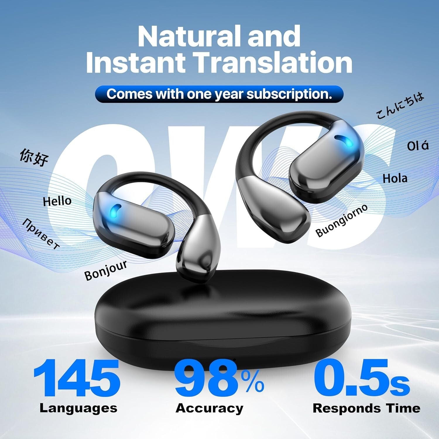 Ergonomic AI Translator Earbuds - 144 Languages, Perfect for Business & Travel