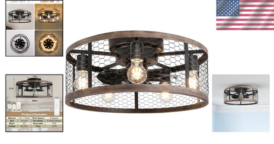 20'' Flush Mount Rustic Ceiling Fan with Lights & Remote for Stylish Spaces