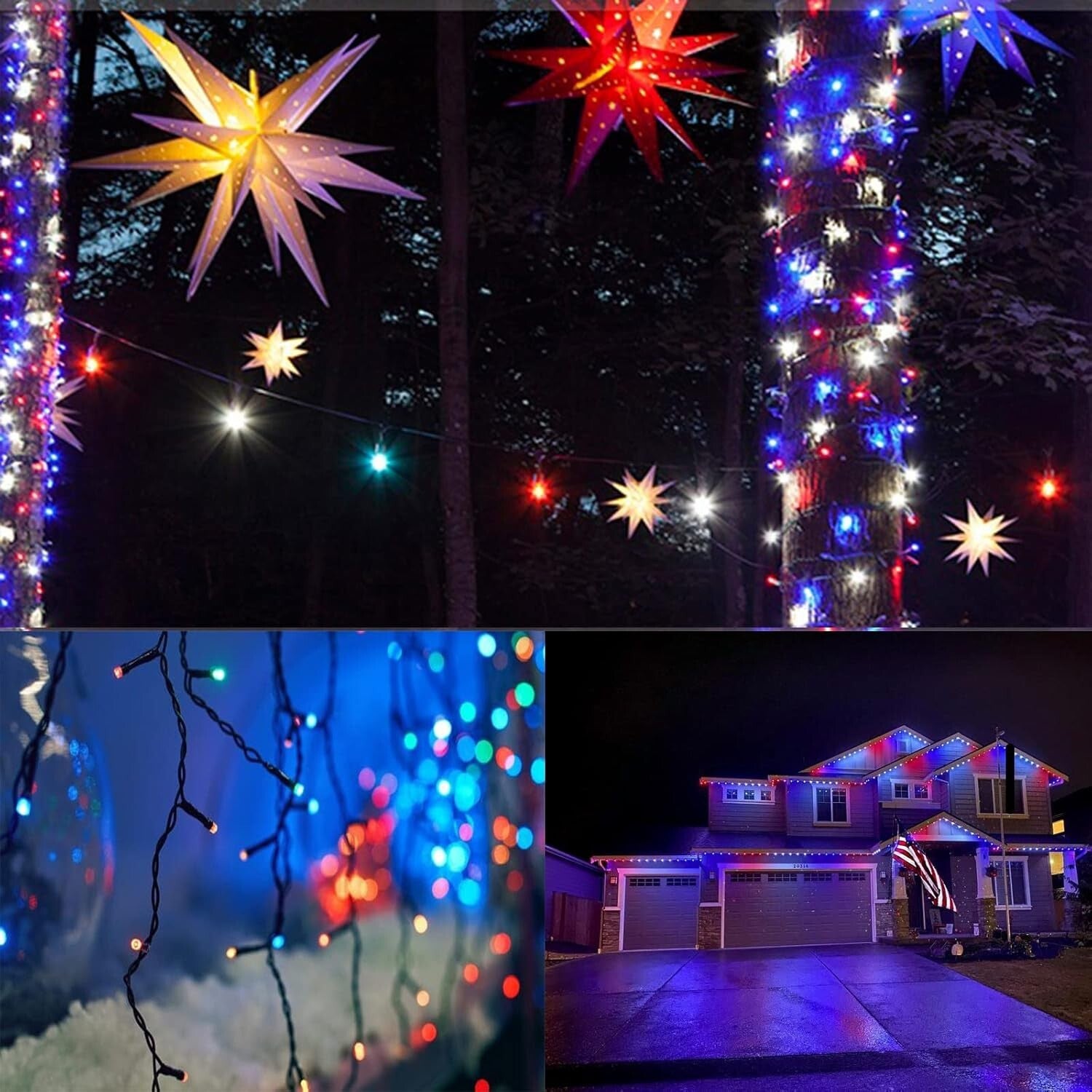 Energy-Saving 4-Pack Solar Fairy Lights - 400 LED Indoor/Outdoor July 4th Decor