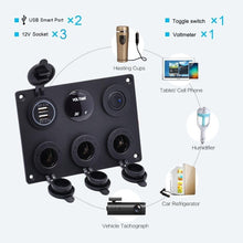 Load image into Gallery viewer, Multi-Function 12/24V Charger Panel with USB Ports &amp; Toggle Switch for Vehicles