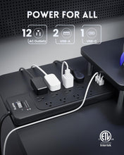 Load image into Gallery viewer, Spacious 12-Outlet Power Strip with 20W USB-C &amp; Flat Plug Design - ETL Listed