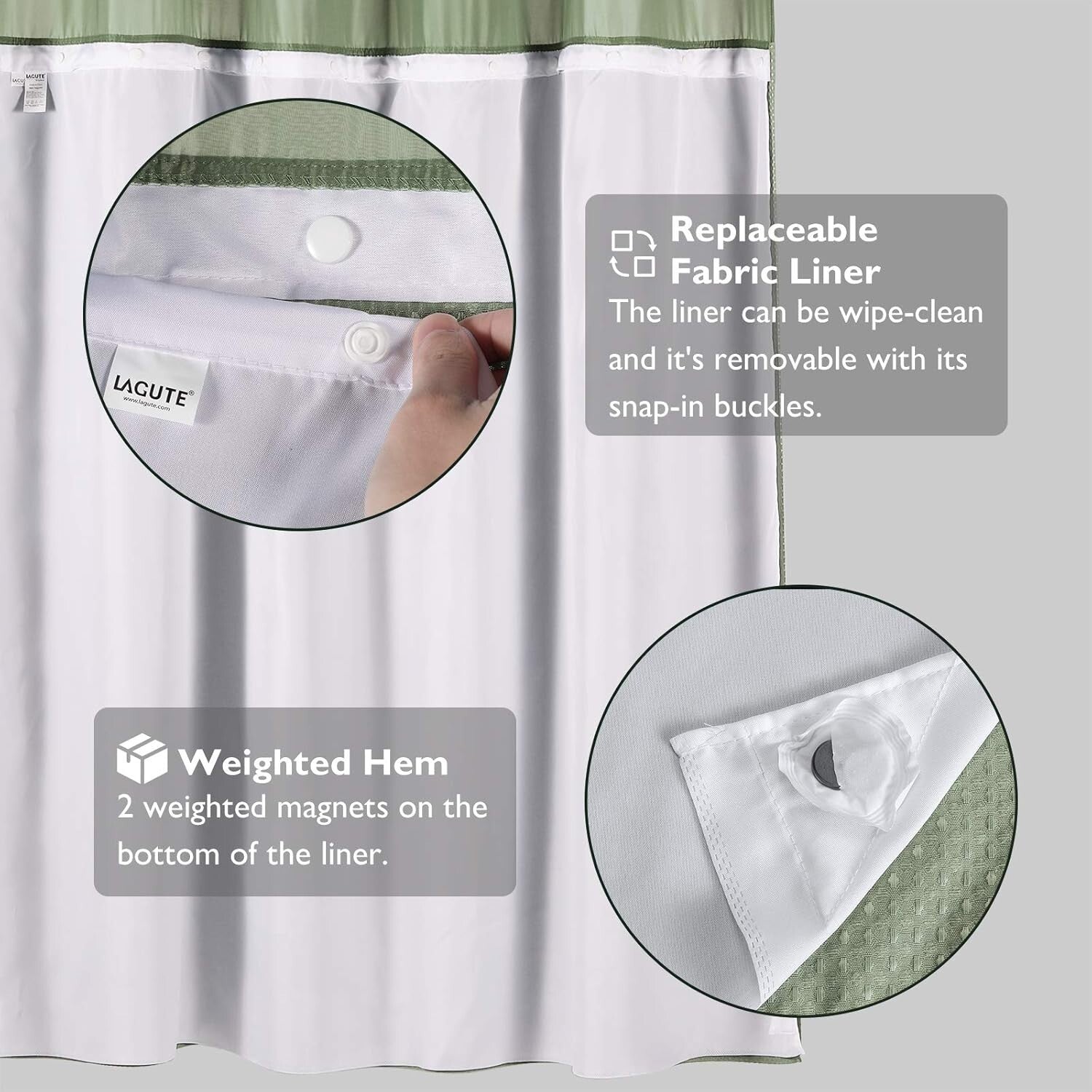 Hotel-Grade Heavy Duty Weiss Fabric Shower Curtain with Removable Liner, 71W 78L