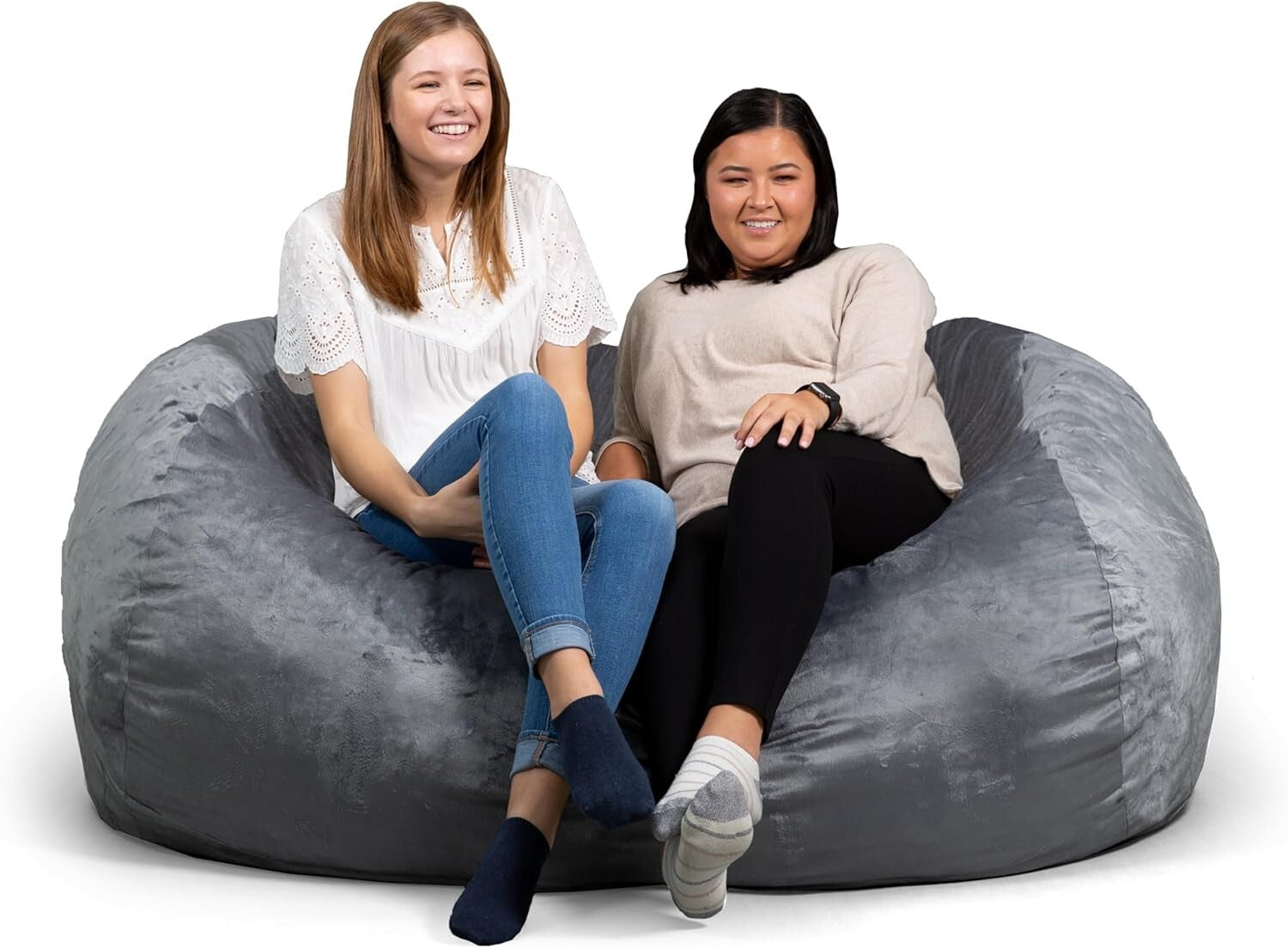 Fuf XXL 7-Foot Grey Foam Bean Bag Chair - Plush, Removable Cover For Comfort