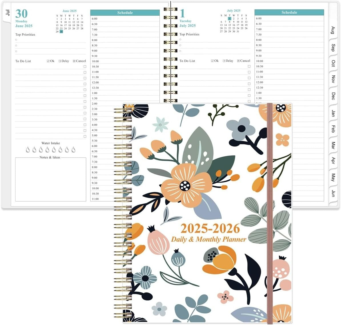 Chic Daily Planner for 2025-2026 – 8.5" x 11" with 12 Tabs & High-Quality Paper