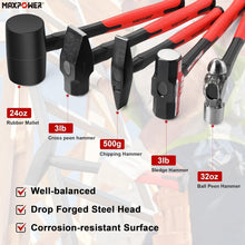 Load image into Gallery viewer, Heavy-Duty 5-Piece Hammer Set with Ergonomic Fiberglass Handles for Comfort