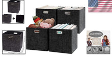 Load image into Gallery viewer, Modern Black Foldable Storage Cubes 4-Pack - 13x13x13 Bins for Home Organization