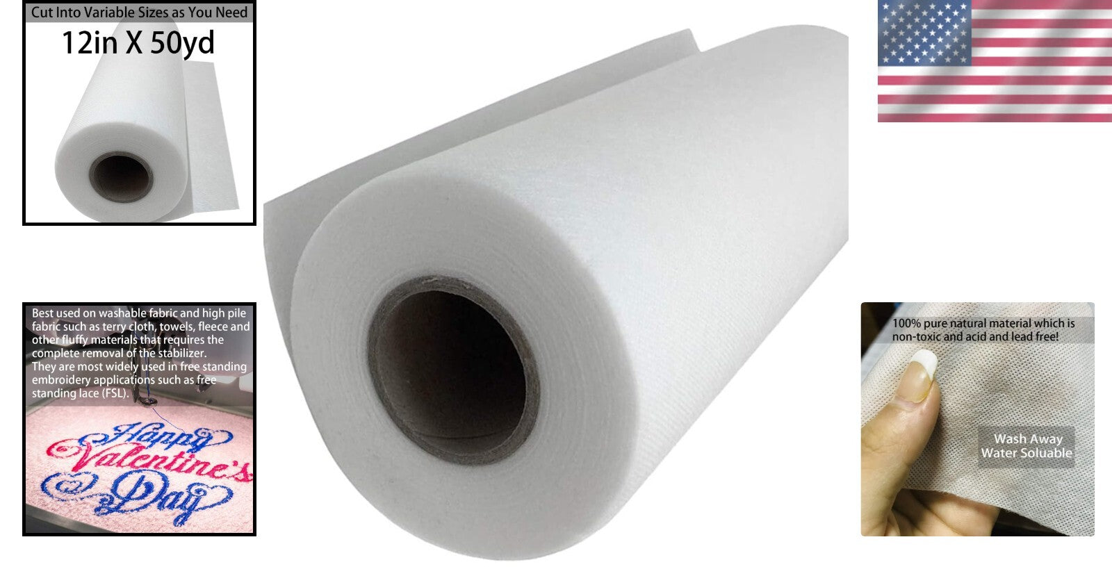 1.5oz Wash Away Stabilizer for Embroidery Backing & Topping, 12" x 50 yd Roll