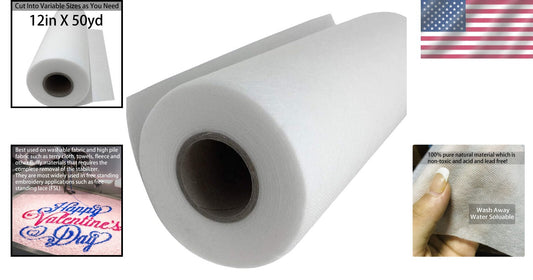 1.5oz Wash Away Stabilizer for Embroidery Backing & Topping, 12" x 50 yd Roll