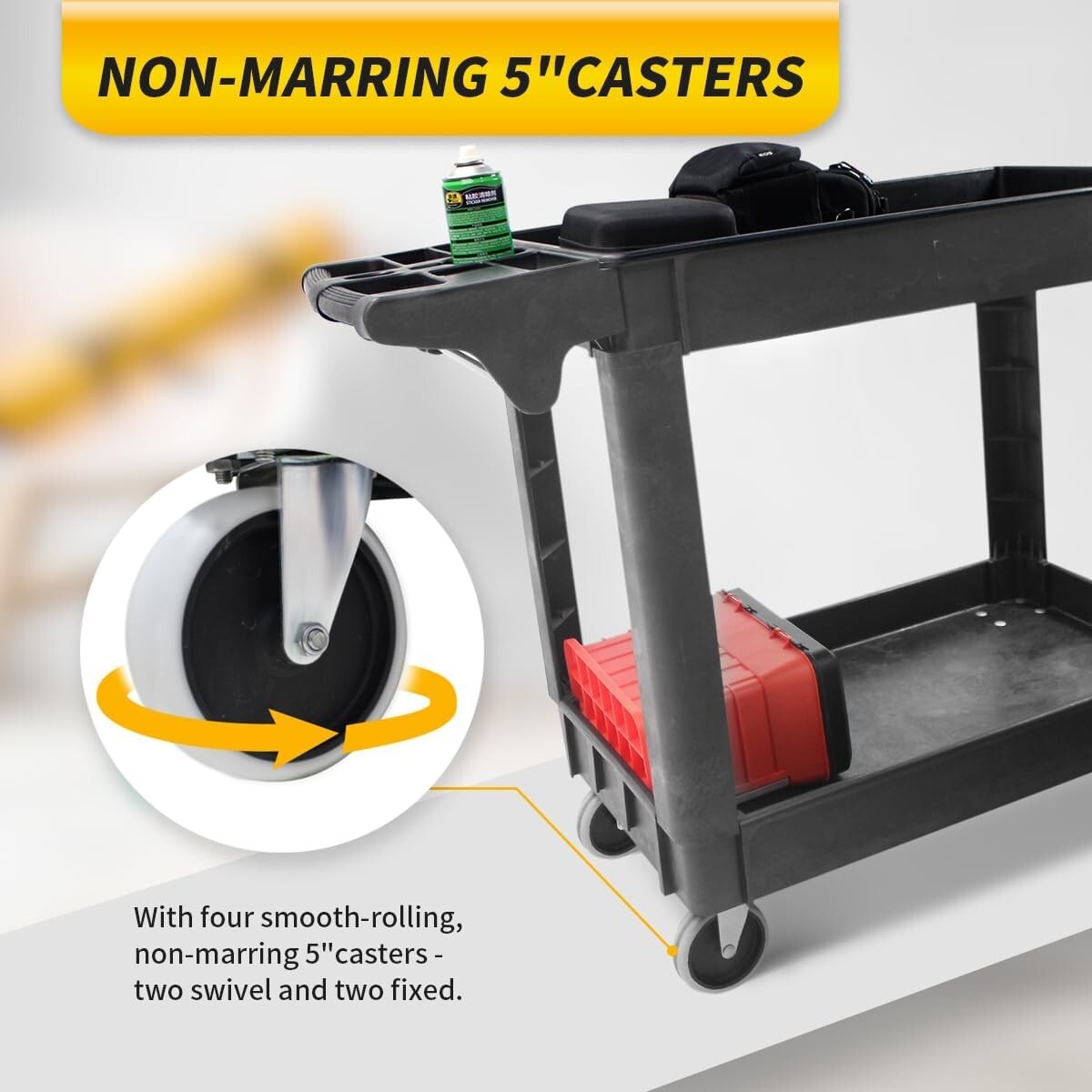 Heavy-Duty 500-lb Utility Service Cart - Two Trays & Swivel Wheels, 30"x17"