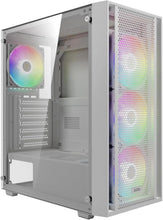 Load image into Gallery viewer, White Mid Tower Gaming PC Case with Tempered Glass &amp; 4 ARGB Fans - AURA GC2