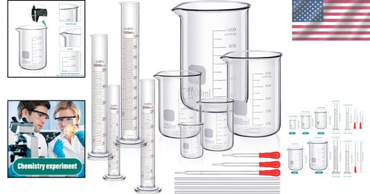 Multi-Size Borosilicate Glass Beaker & Measuring Cylinder Set for Experiments