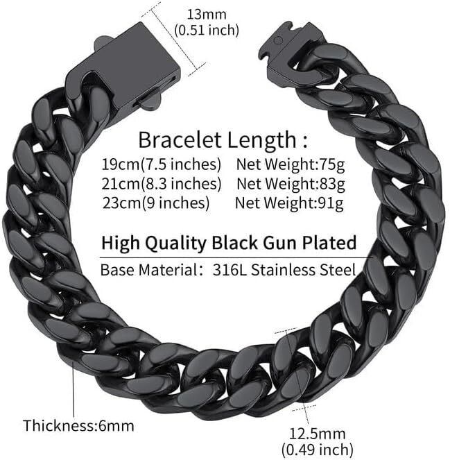 Chunky Stainless Steel Cuban Link Bracelet, 5mm-14mm Widths, Gift Box Included