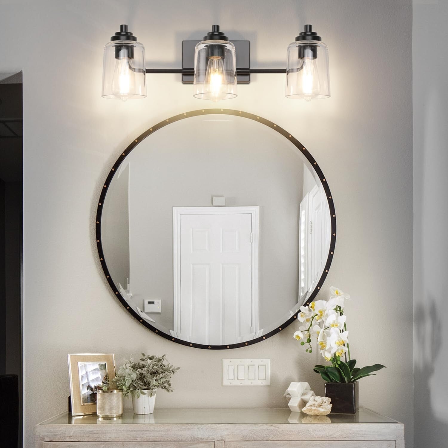 Contemporary 3-Light Black Bathroom Wall Fixture for Elegant Mirror Lighting