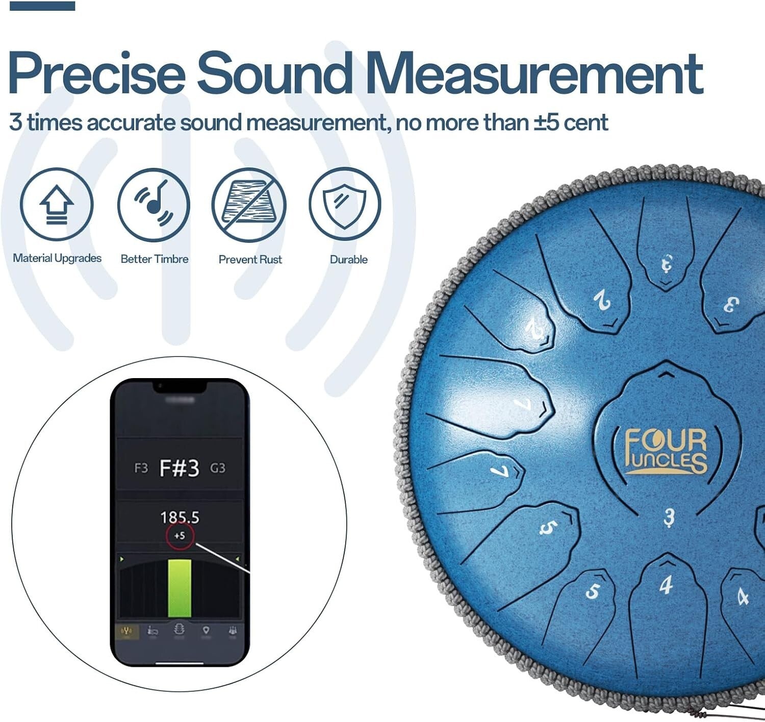 Elegant 13" Blue Steel Drum with Mallets, Bag & Music Score for Relaxation