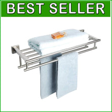 Load image into Gallery viewer, 24-Inch Brushed Nickel Towel Shelf - Easy Install &amp; Elegant Design for Bathrooms