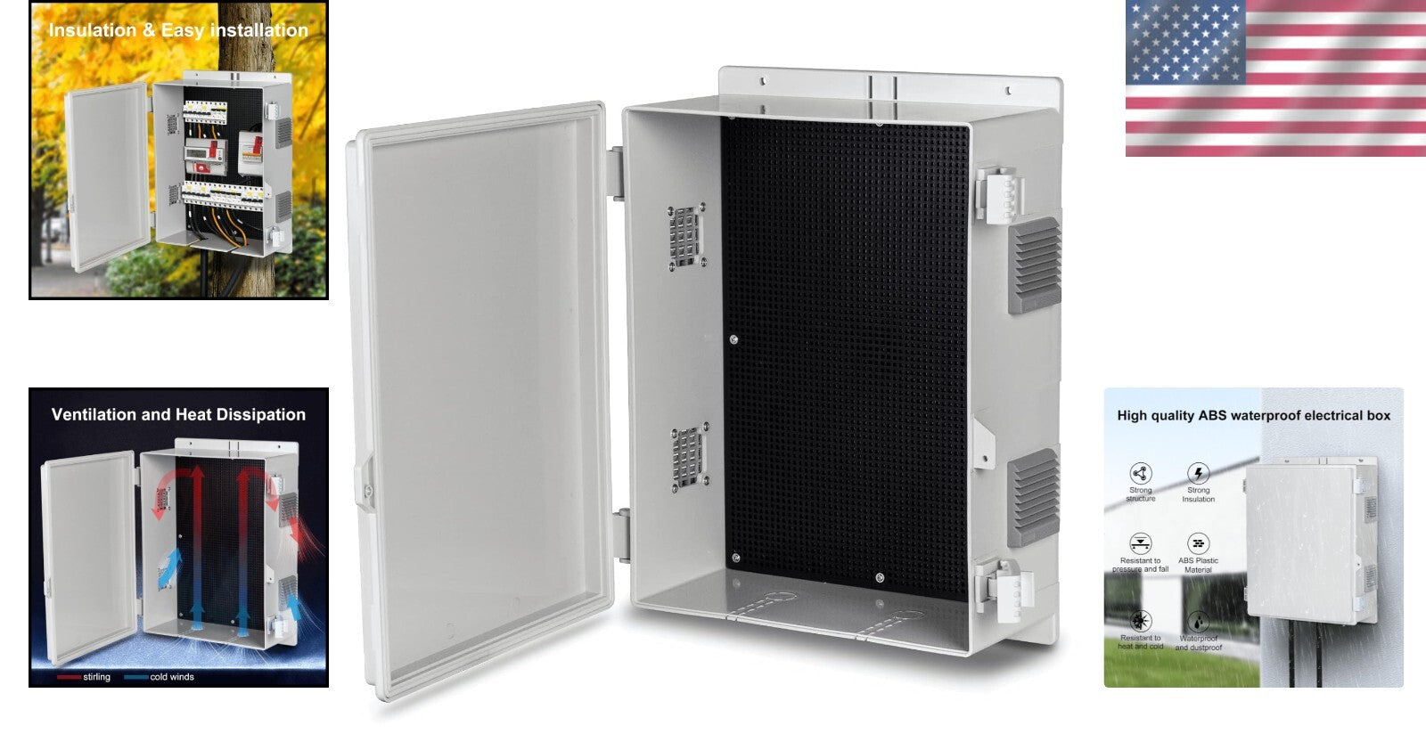 Large Outdoor Electrical Junction Box with Rainproof Louvers & Safety Lock Holes