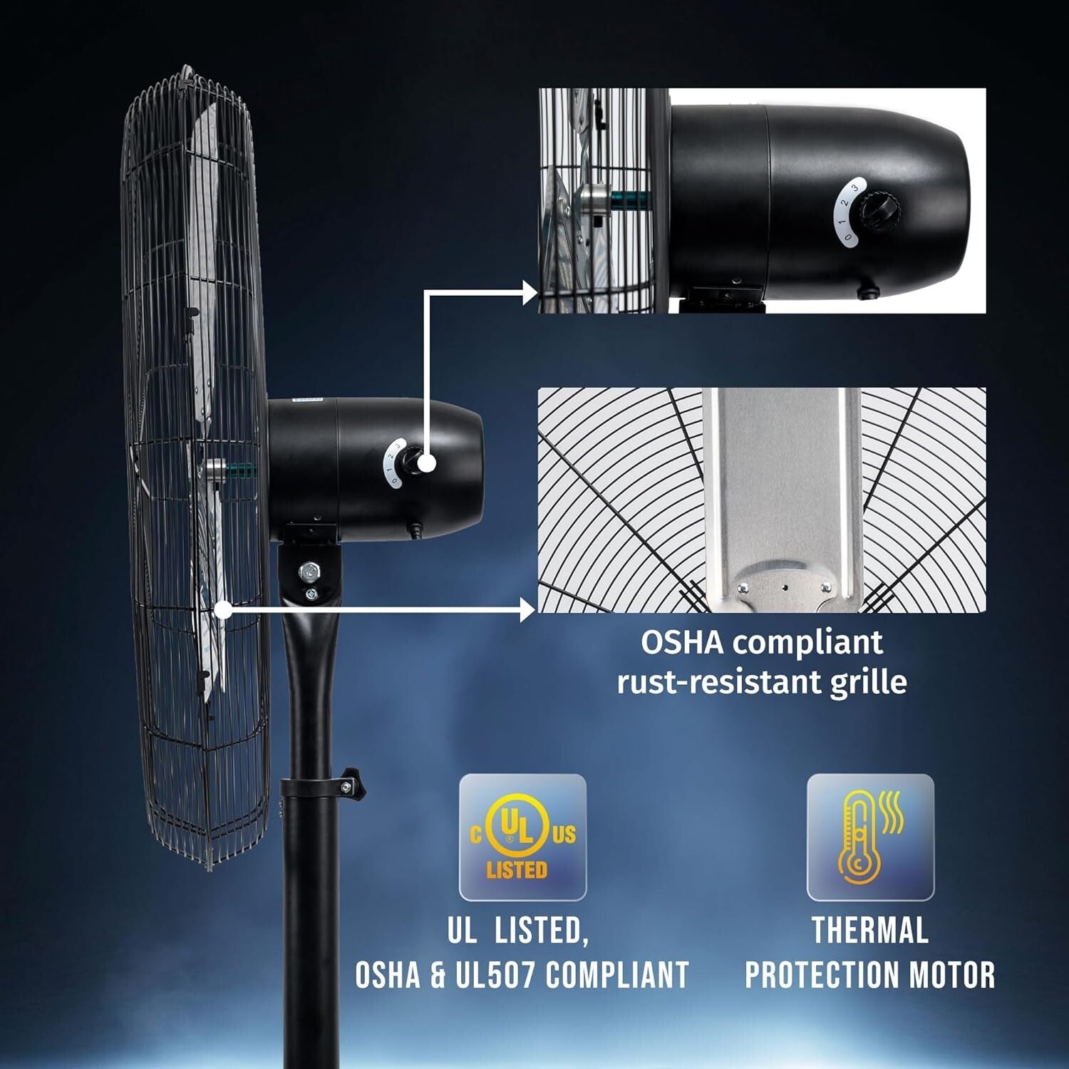 Durable Non-Oscillating Metal Fan - 30'' Height for Commercial Use, Low Noise