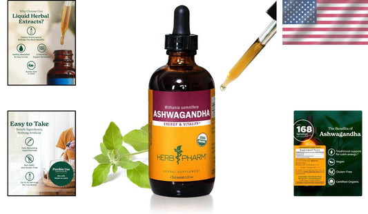 Certified Organic Ashwagandha Extract for Stress Relief & Energy Booster - 4 oz