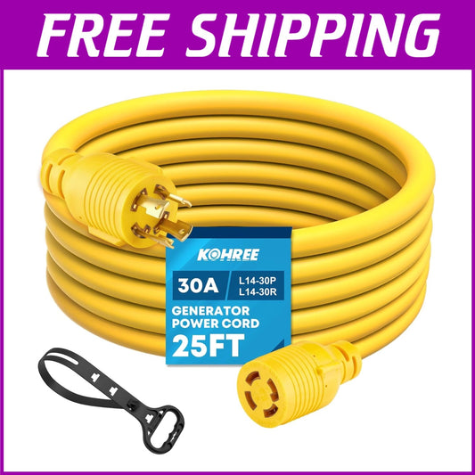 Portable 25FT Generator Extension Cord 30 Amp with Locking Plug - Weatherproof