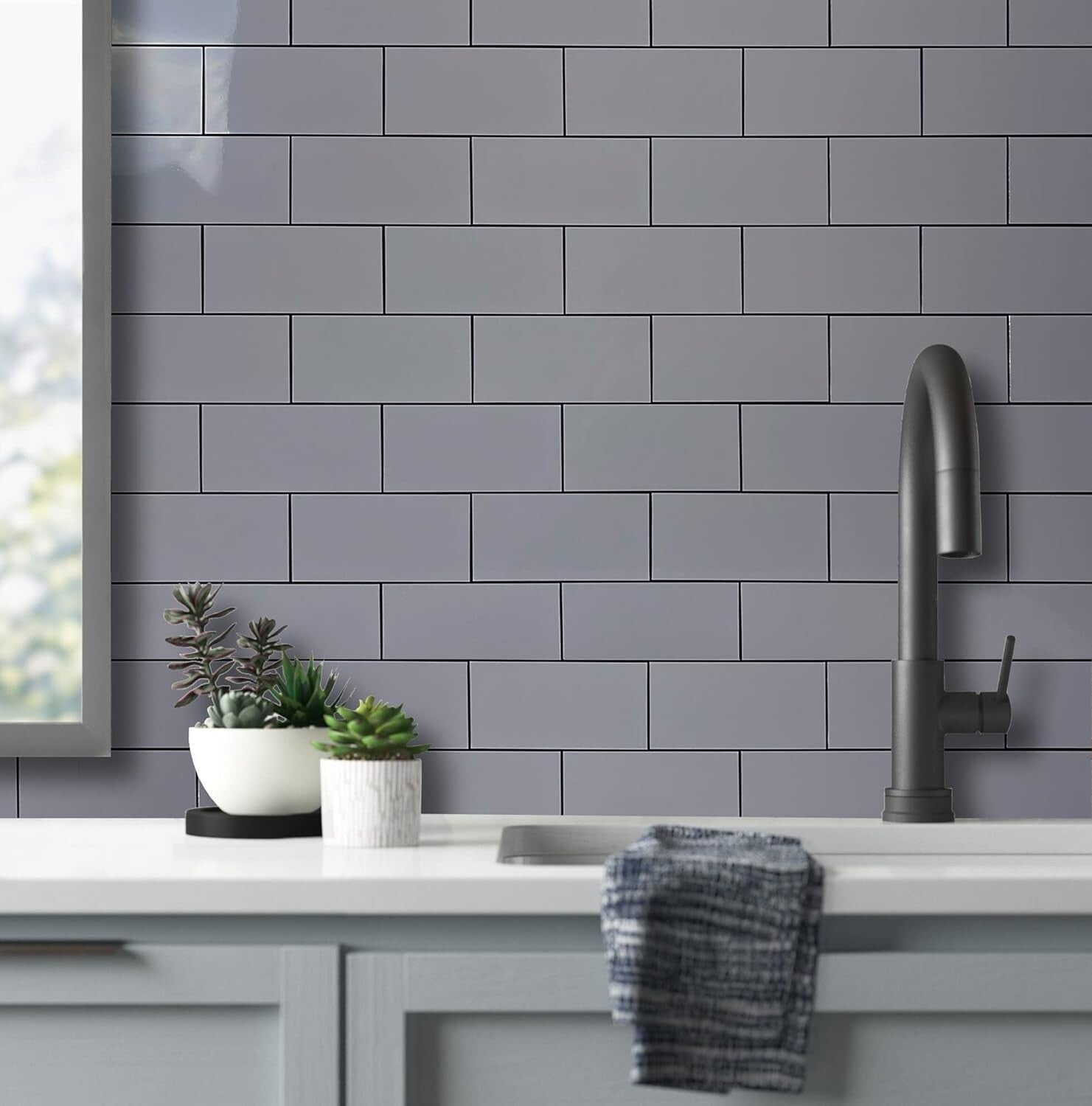 Elegant 100-Piece Polished Grey PVC Wall Tiles - Easy DIY for Kitchen & Bathroom